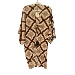Easel Los Angeles Bohemian Geometric Print Kimono Duster Jacket Tassel